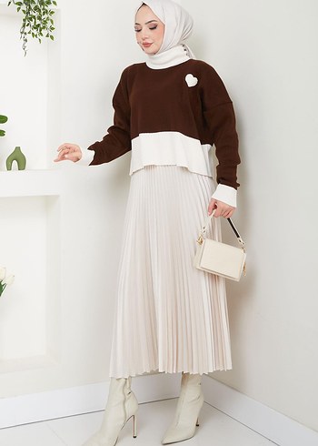 Boğazlı Etek Üstü Triko Kazak - Görsel 5