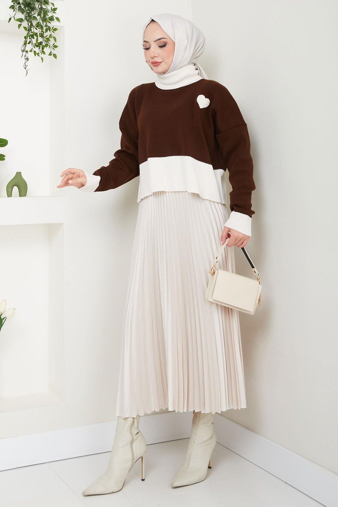 Boğazlı Etek Üstü Triko Kazak - Görsel 5