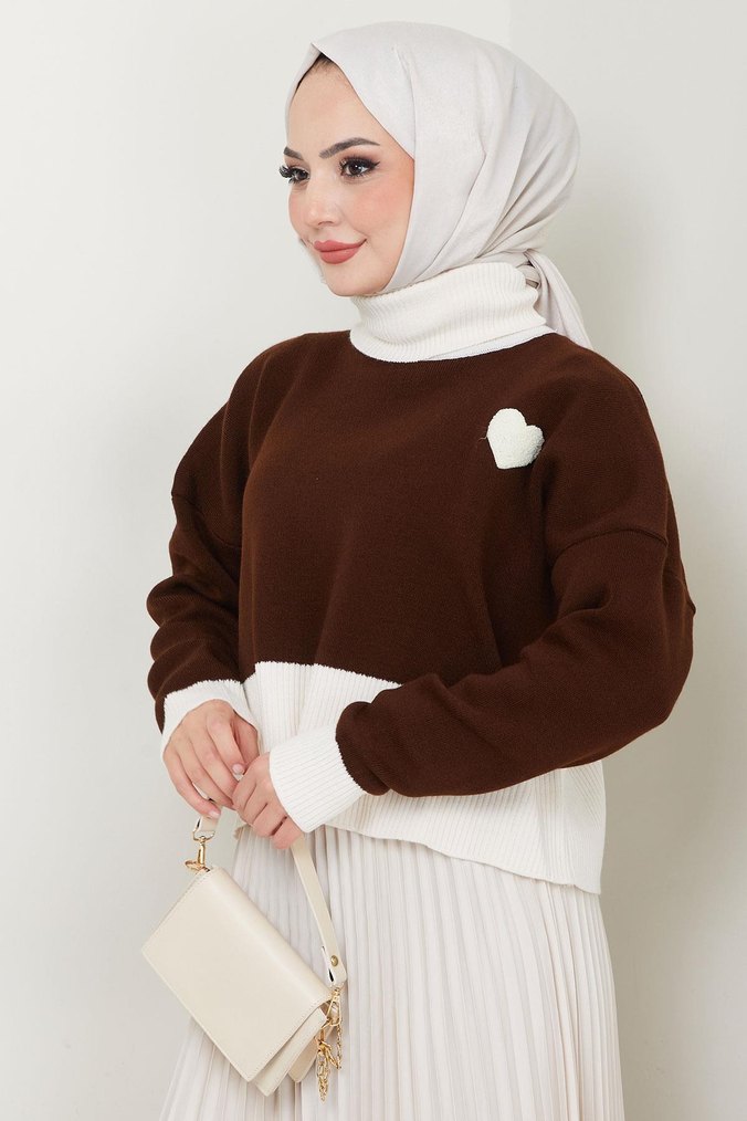 Boğazlı Etek Üstü Triko Kazak - Görsel 4