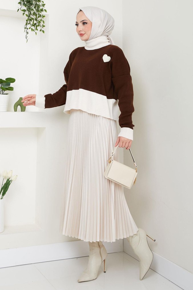 Boğazlı Etek Üstü Triko Kazak - Görsel 3