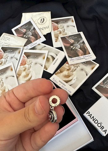 Pandora çift hale sallantılı kalp pembe charm - Görsel 2