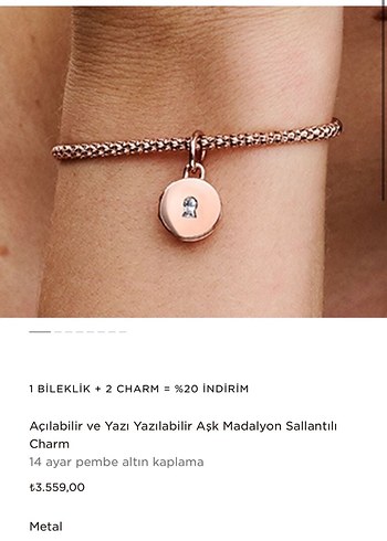 Pandora madalyon charm rose gold - Görsel 3