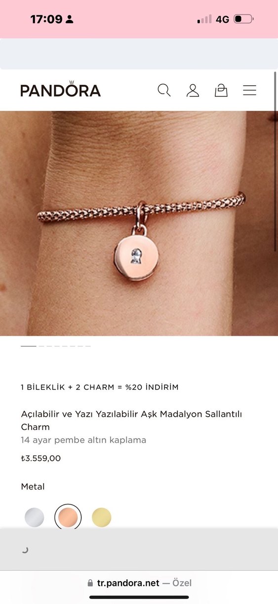 Pandora madalyon charm rose gold - Görsel 3