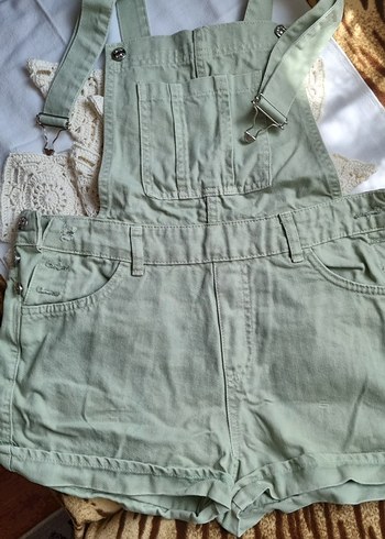 Kadın mint yeşili  Kot Kısa Tulum - Görsel 5