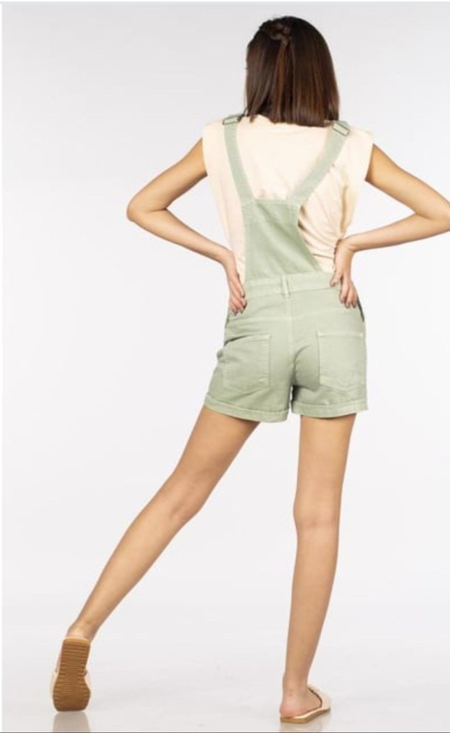 Kadın mint yeşili  Kot Kısa Tulum - Görsel 2