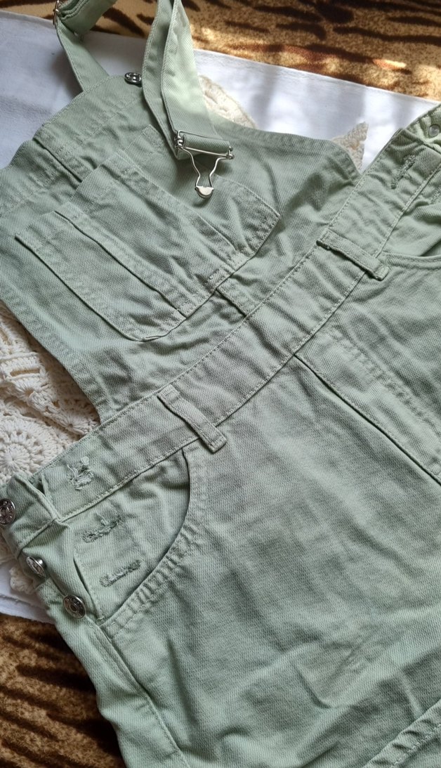 Kadın mint yeşili  Kot Kısa Tulum - Görsel 4