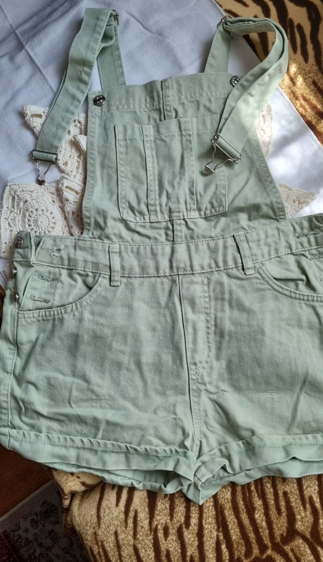 Kadın mint yeşili  Kot Kısa Tulum - Görsel 5