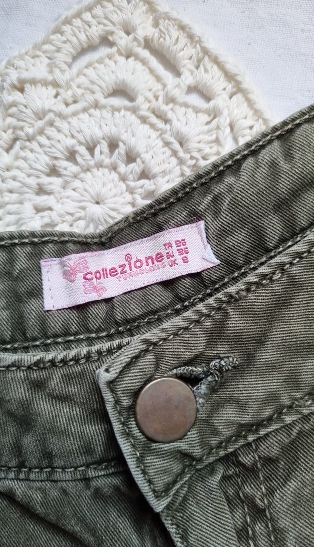 Düğmeli Yeşil Mini Denim Şort - Görsel 3