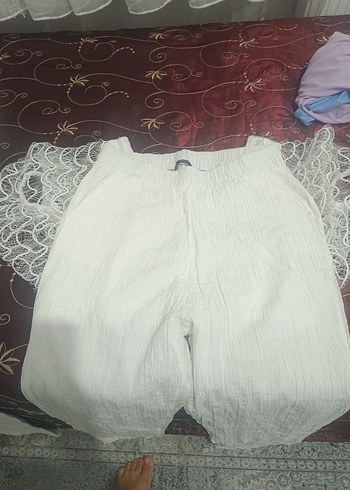 xl Beden Kadın Beyaz Dantel Detaylı Kumaş Pantolon