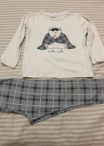 Kız Çocuk Gri Pamuklu Uzun Kollu Pijama Takımı