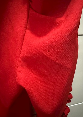 Kırmızı V Yakalı Drapeli Midi Elbise - Görsel 5