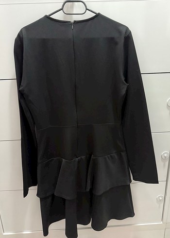 Uzun Kollu Siyah Midi V Yaka Elbise - Görsel 2