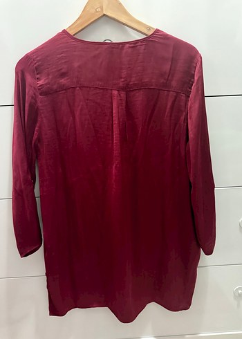 Bordo V Yaka Uzun Kollu Saten Gömlek - Görsel 3