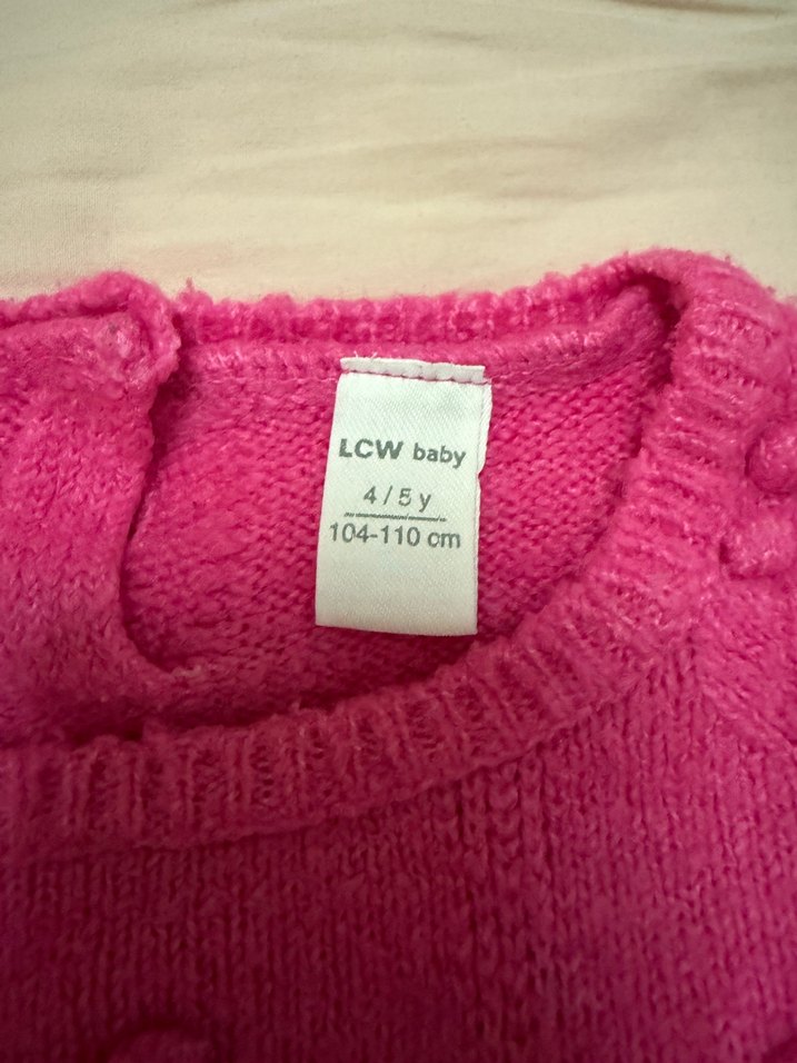 Kız Çocuk Pembe Örgü Kazak - Görsel 3