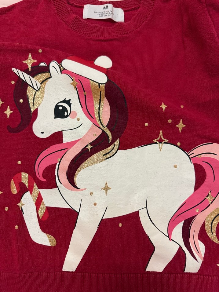 Kız Çocuk Kırmızı Baskılı kazak - Görsel 4