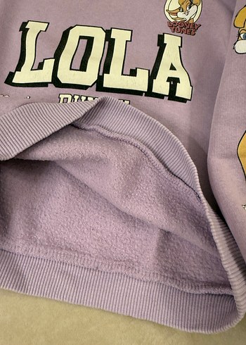 Mor Baskılı Kız Sweatshirt, Uzun Kollu, Peluş Detaylı - Görsel 5