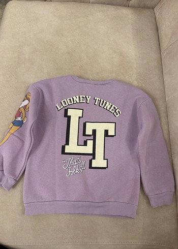 Mor Baskılı Kız Sweatshirt, Uzun Kollu, Peluş Detaylı - Görsel 2