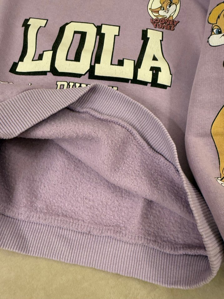 Mor Baskılı Kız Sweatshirt, Uzun Kollu, Peluş Detaylı - Görsel 5