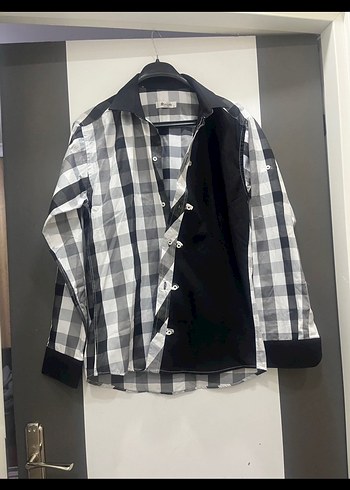 Gri Kareli ve Düz Denim Erkek Gömlek - Görsel 2