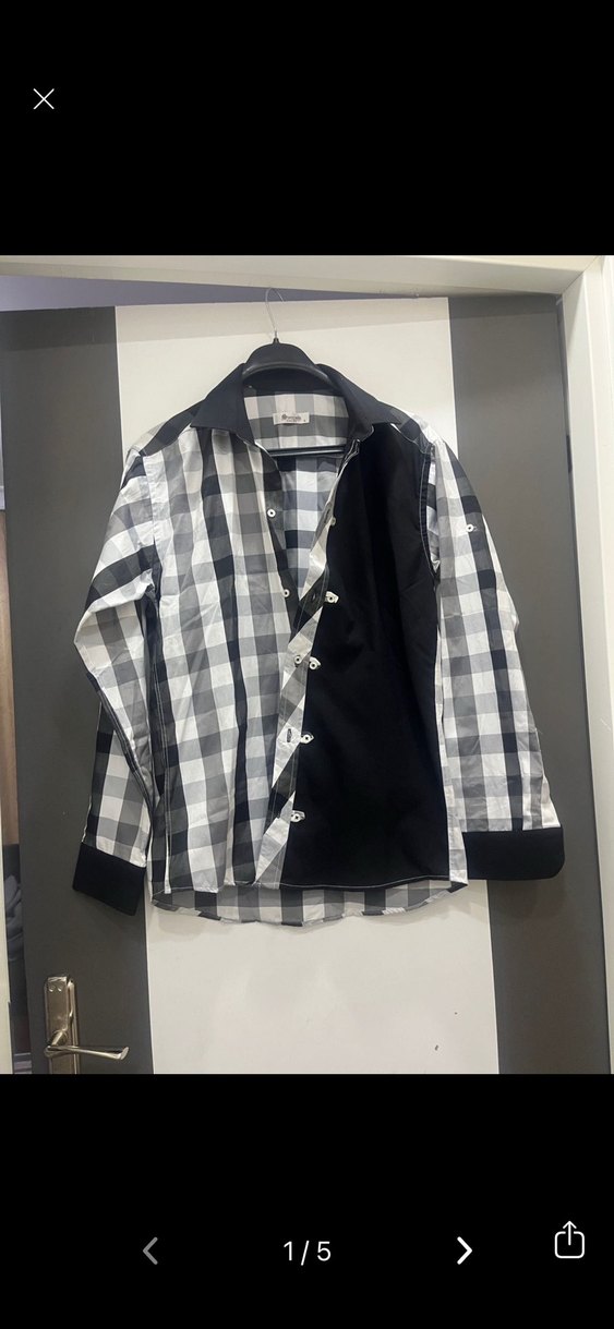 Gri Kareli ve Düz Denim Erkek Gömlek - Görsel 2