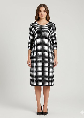 Siyah Gri Kareli Midi Elbise-Tesettür Tunik - Görsel 2