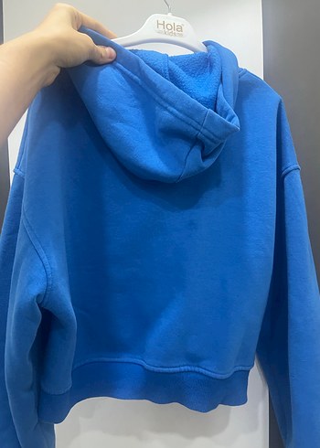 Kadın Mavi Kapüşonlu Fermuarlı Sweatshirt - Görsel 2