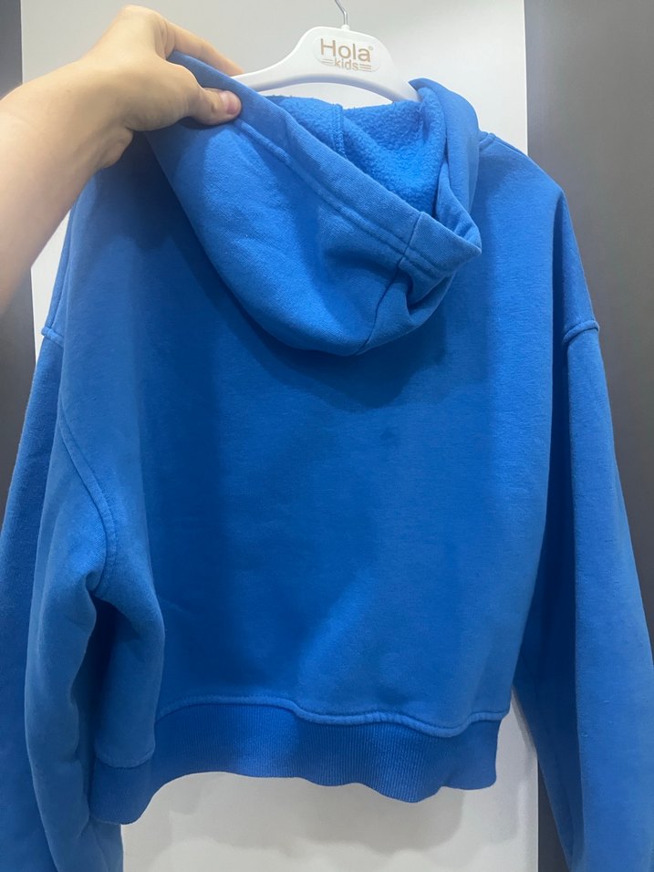 Kadın Mavi Kapüşonlu Fermuarlı Sweatshirt - Görsel 2