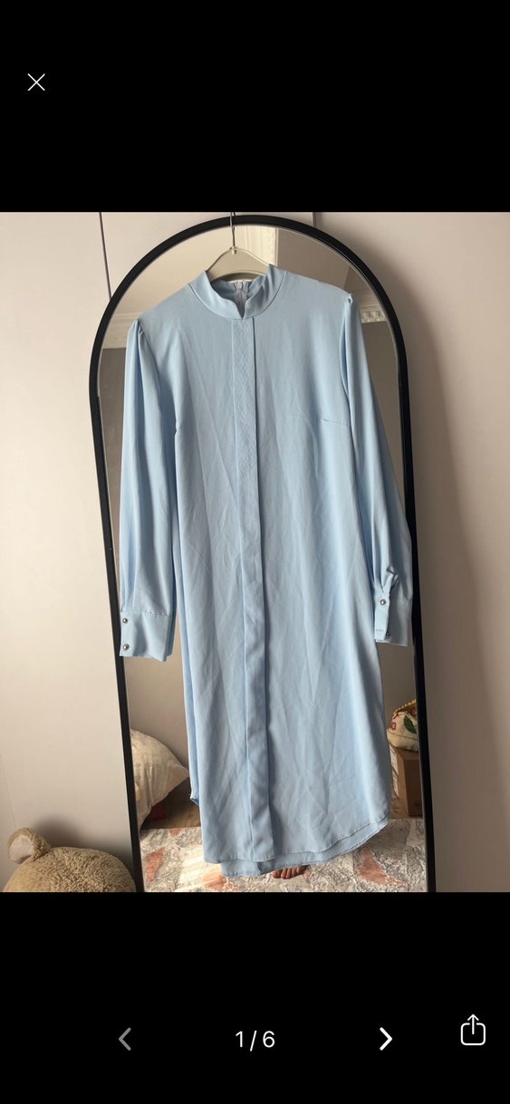 Uzun Kollu Mavi Saten Tunik-Tesettür Gönkej - Görsel 2