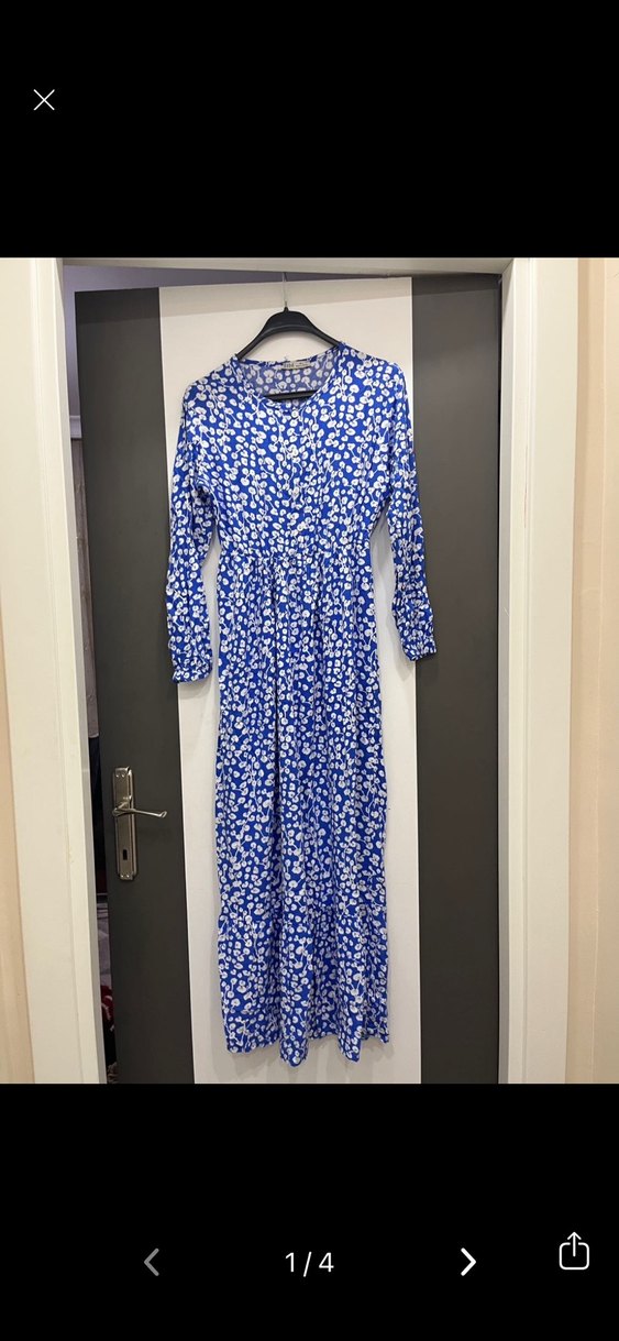 Mavi Bohem Bağcıklı Uzun Kadın Elbise - Görsel 4