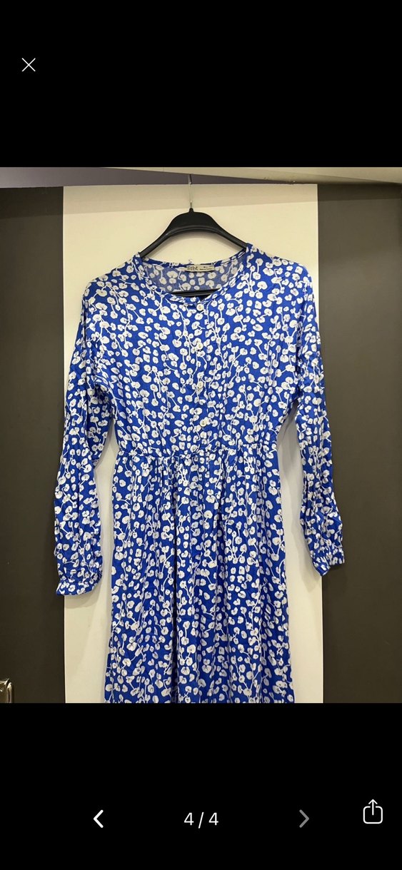 Mavi Bohem Bağcıklı Uzun Kadın Elbise - Görsel 2