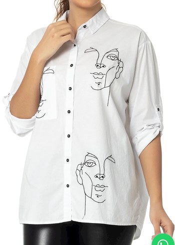 Düğmeli Baskılı Kadın Beyaz Gömlek - Görsel 2