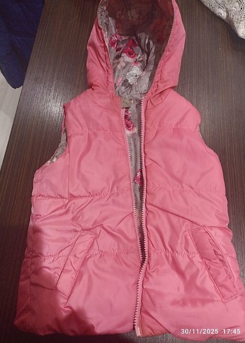 Çift Yönlü Kız Çocuk Kapüşonlu Yelek - Görsel 2