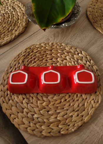 Kırmızı Üç Bölmeli Servis Tabağı - Görsel 2