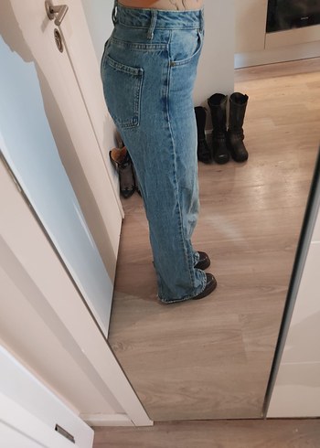 Bol Kesim Midi Boy Kadın Kot Pantolon - Görsel 2