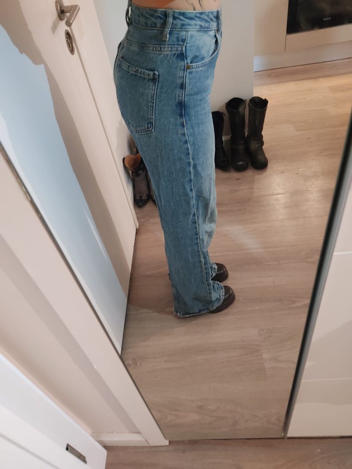 Bol Kesim Midi Boy Kadın Kot Pantolon - Görsel 2