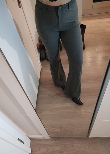 Düğmeli Gri İspanyol Kumaş Pantolon - Görsel 2