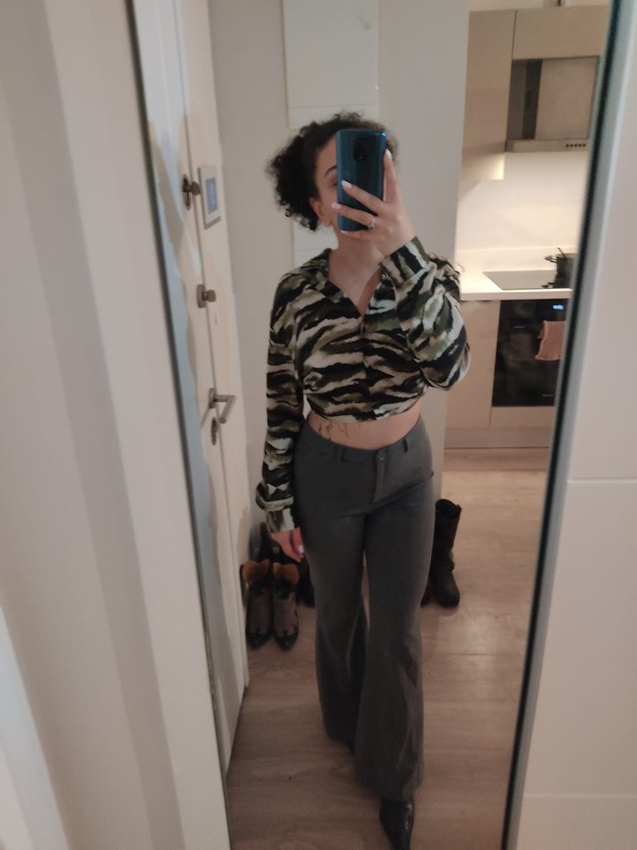 Düğmeli Gri İspanyol Kumaş Pantolon - Görsel 3