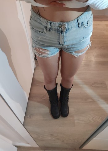 Beyaz Mini Denim Şort - Casual Fit - Görsel 2