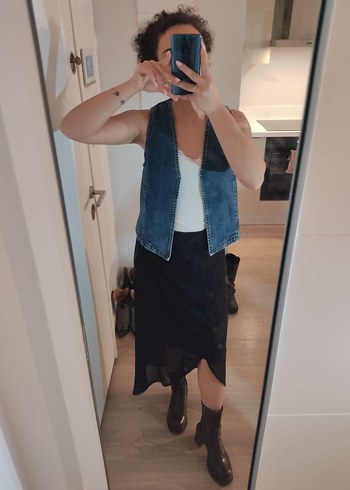 Kadın Mavi Kolsuz Denim Yelek - Görsel 3