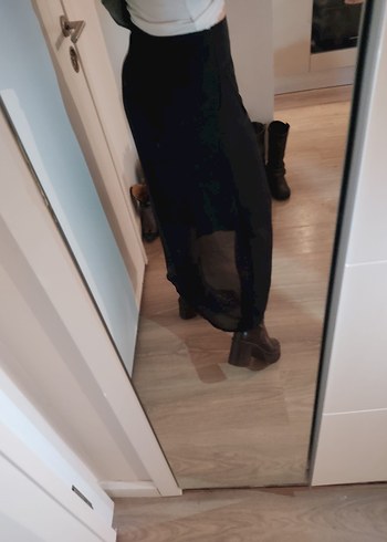 Siyah Deri Tokalı Midi Etek - Görsel 3