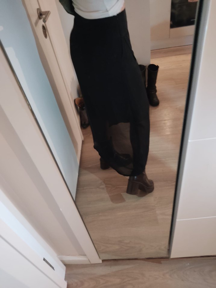 Siyah Deri Tokalı Midi Etek - Görsel 3