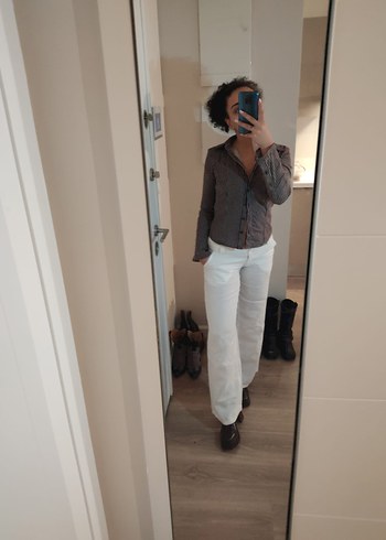 Beyaz Regular Fit Kadın Kumaş Pantolon - Görsel 4