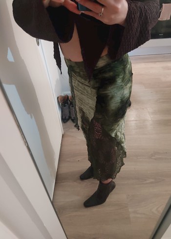 Dantel Detaylı Yeşil Midi Bağcıklı Etek - Görsel 3