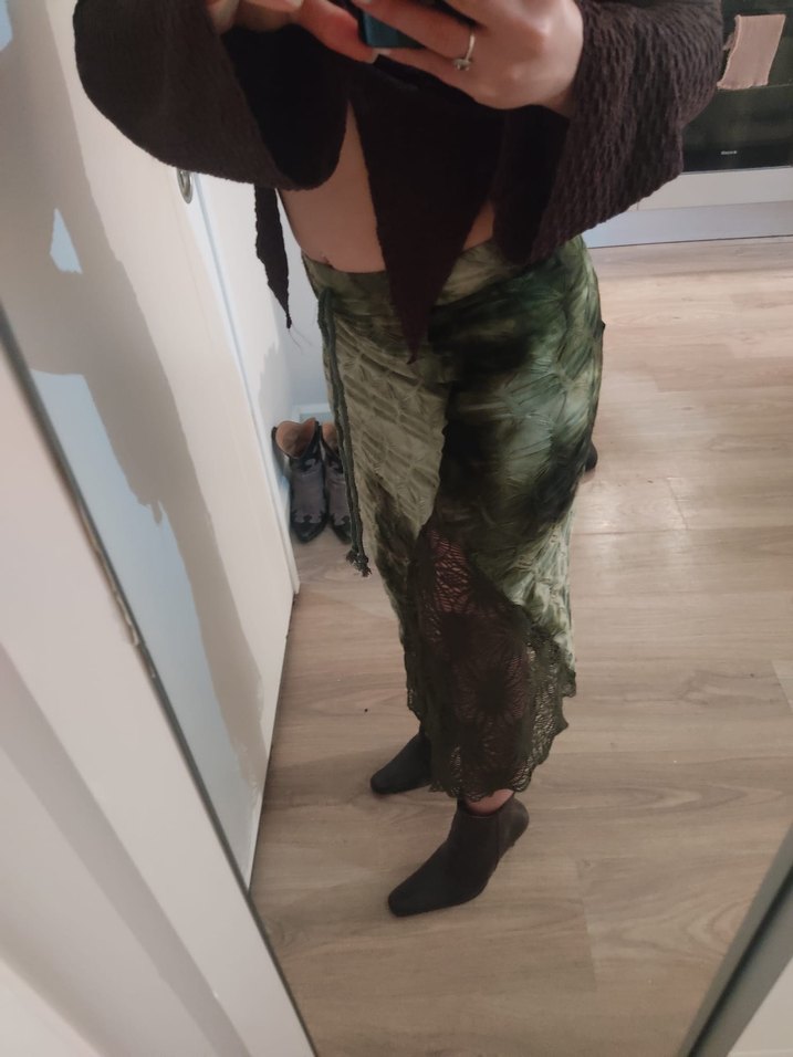 Dantel Detaylı Yeşil Midi Bağcıklı Etek - Görsel 3