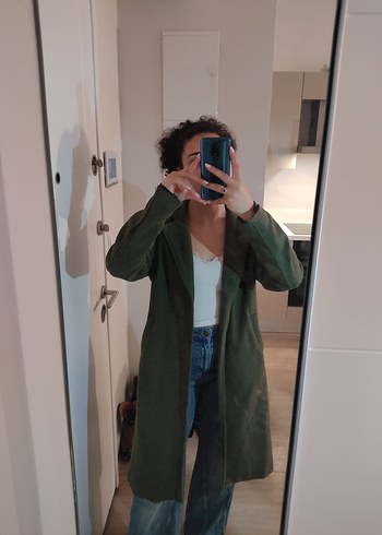 Kadın Haki Süet Kemerli Midi Kaban - Görsel 3