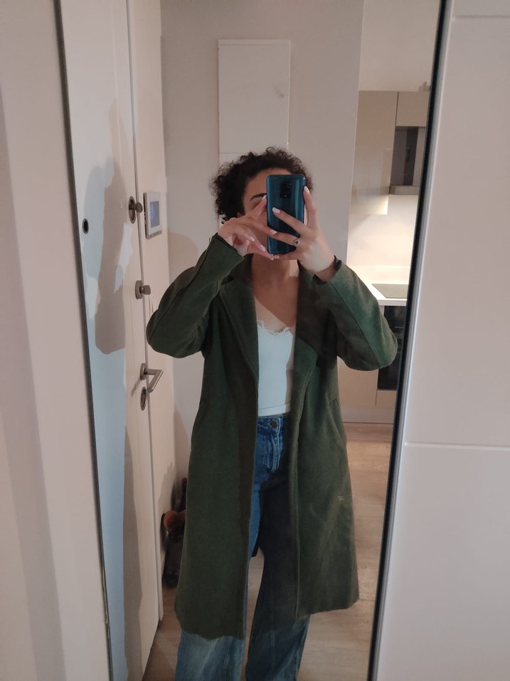 Kadın Haki Süet Kemerli Midi Kaban - Görsel 3