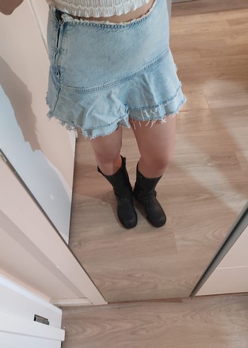 Beyaz Mini Denim Etek - Görsel 3