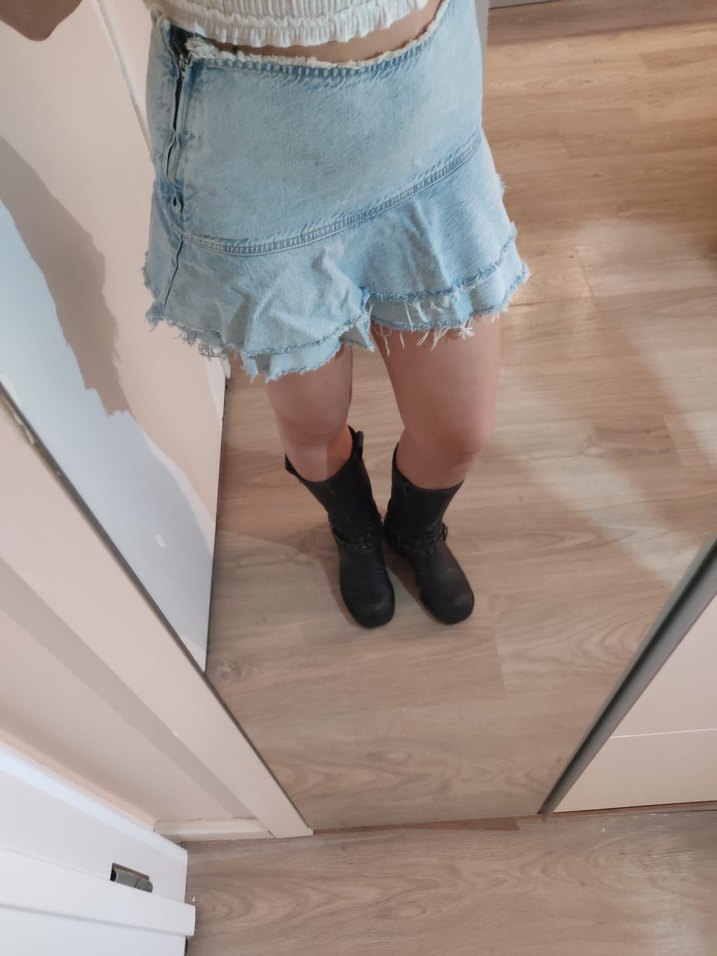 Beyaz Mini Denim Etek - Görsel 3