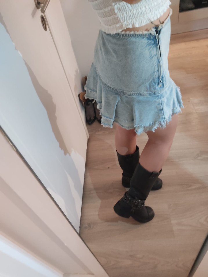 Beyaz Mini Denim Etek - Görsel 2