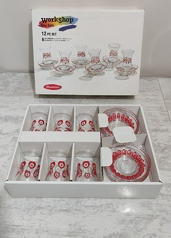 Beden çeşitli Renk Paşabahçe 6'lı çay bardağı ve tabağı